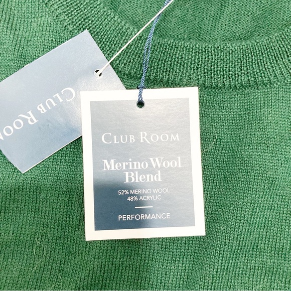 Club Room Men's Forest Green Crewneck Sweater Merino - Picture 3 of 4